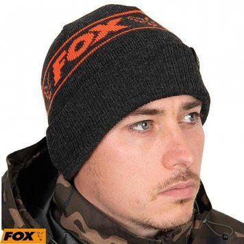 Шапка Fox Collection Beanie чёрная / оранжевая CHH019 фото